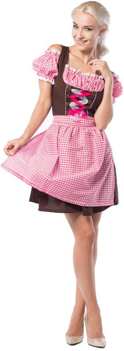 Boeren Tirol & Oktoberfest Kostuum | Dirndl Dorothea Roze / Bruin | Vrouw | Maat 42 | Bierfeest | Verkleedkleding